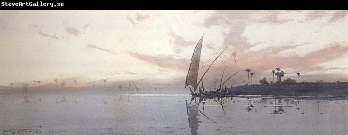 augustus osborne lamplough,r.w.s Feluccas on the Nile at dawn and Feluccas on the Nile at Dusk (mk37)